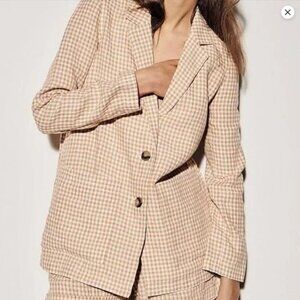 NWT Madewell Linen Dorset Blazer in Gingham Check Colormelange check earthen sa
